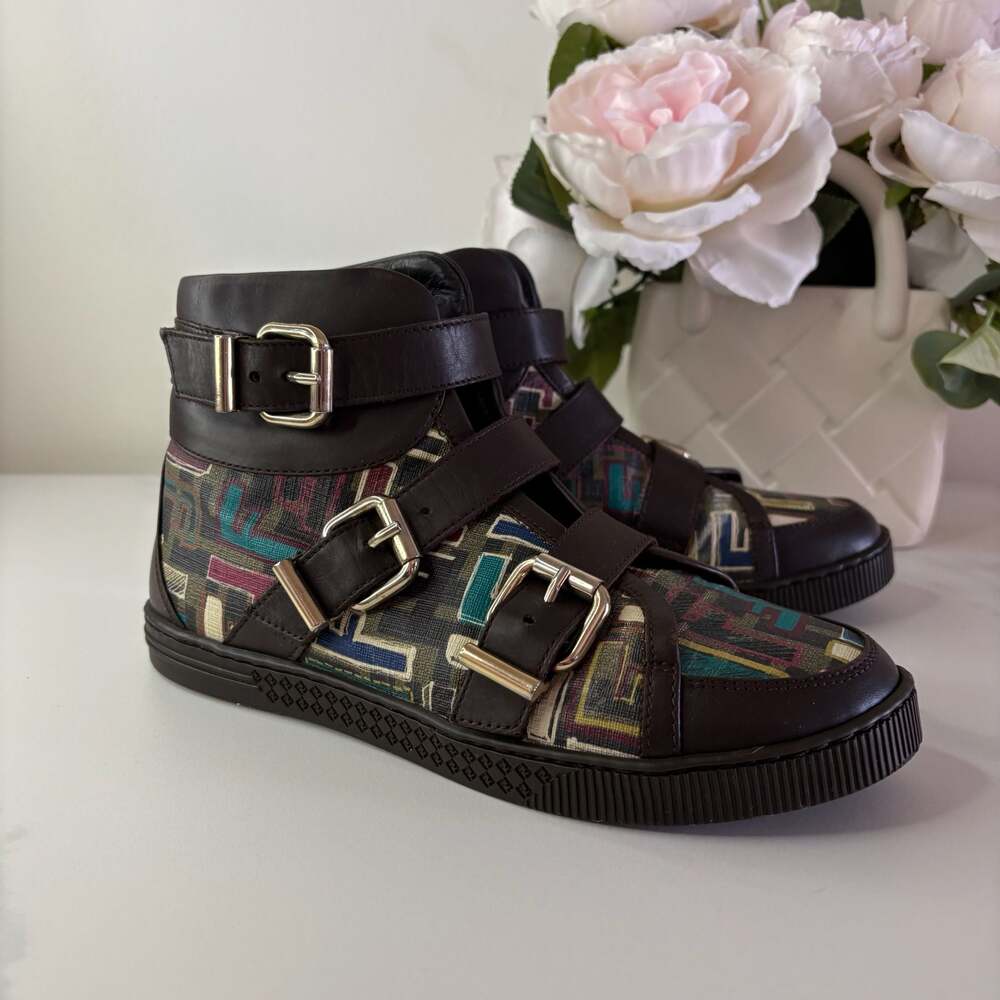 Fendi Triple Buckle High Top Sneakers Colorful FF Logo Pattern